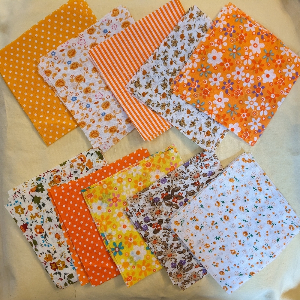 Orange Floral Fabric Quilting Squares Precut 4”  Mixed Prints 50 pc TM1-K